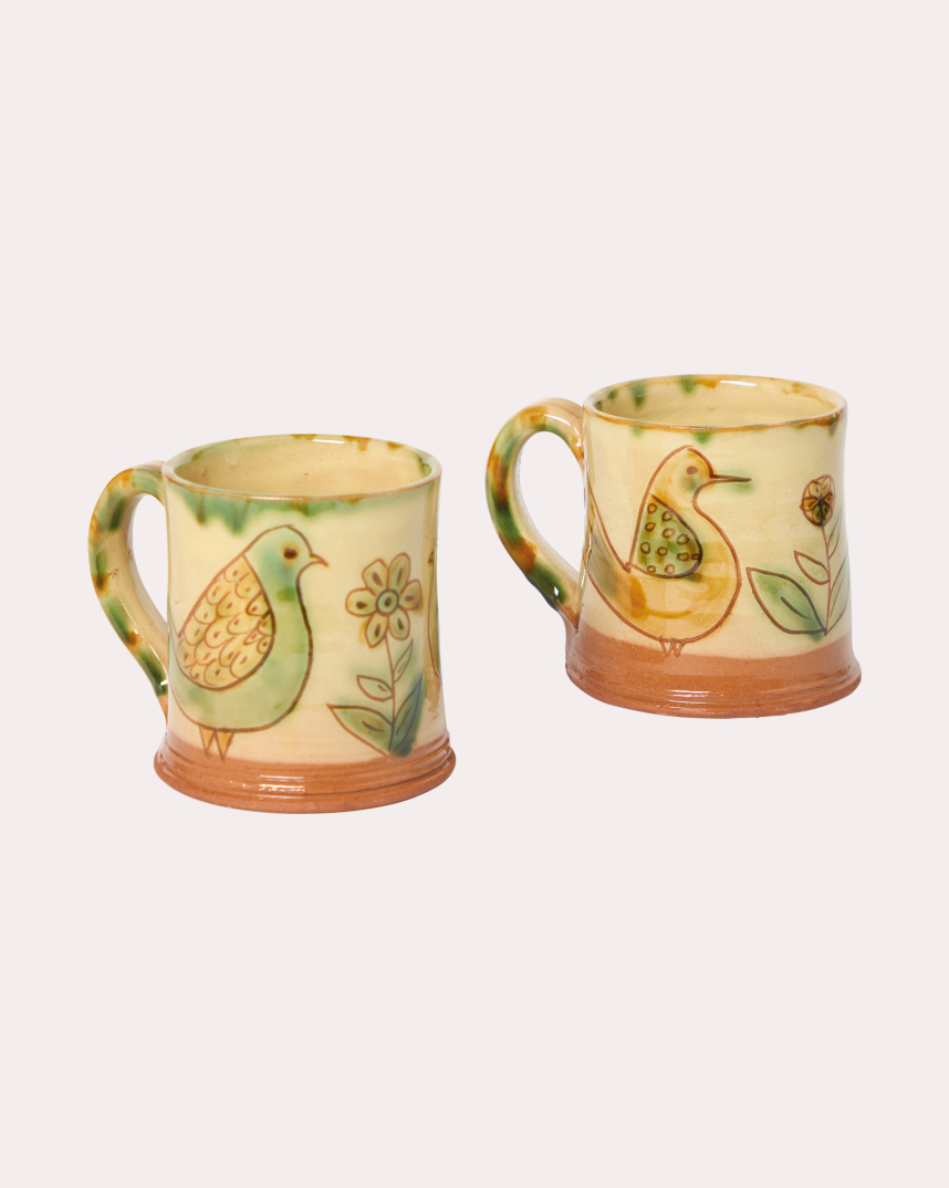 Pair of Love Bird Mugs Jim and Dominique Keeling Whichford Pottery
